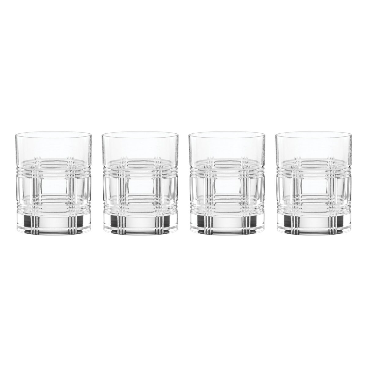 Plaid-Cut European Crystal Double Old Fashioned Glasses, Set of 4