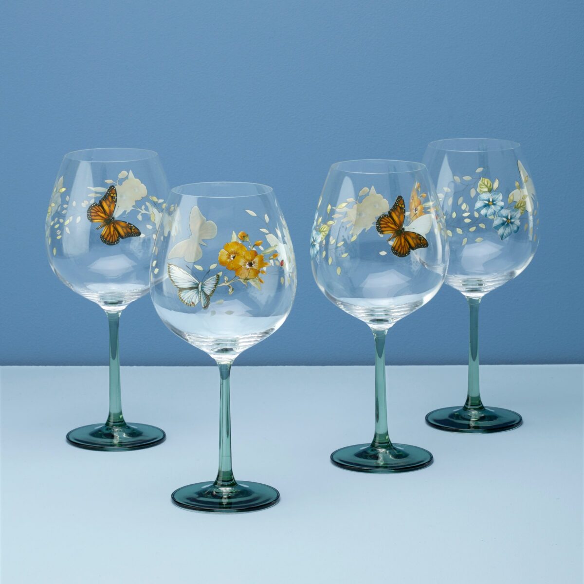 Floral Balloon Wine Glasses - Set of 4