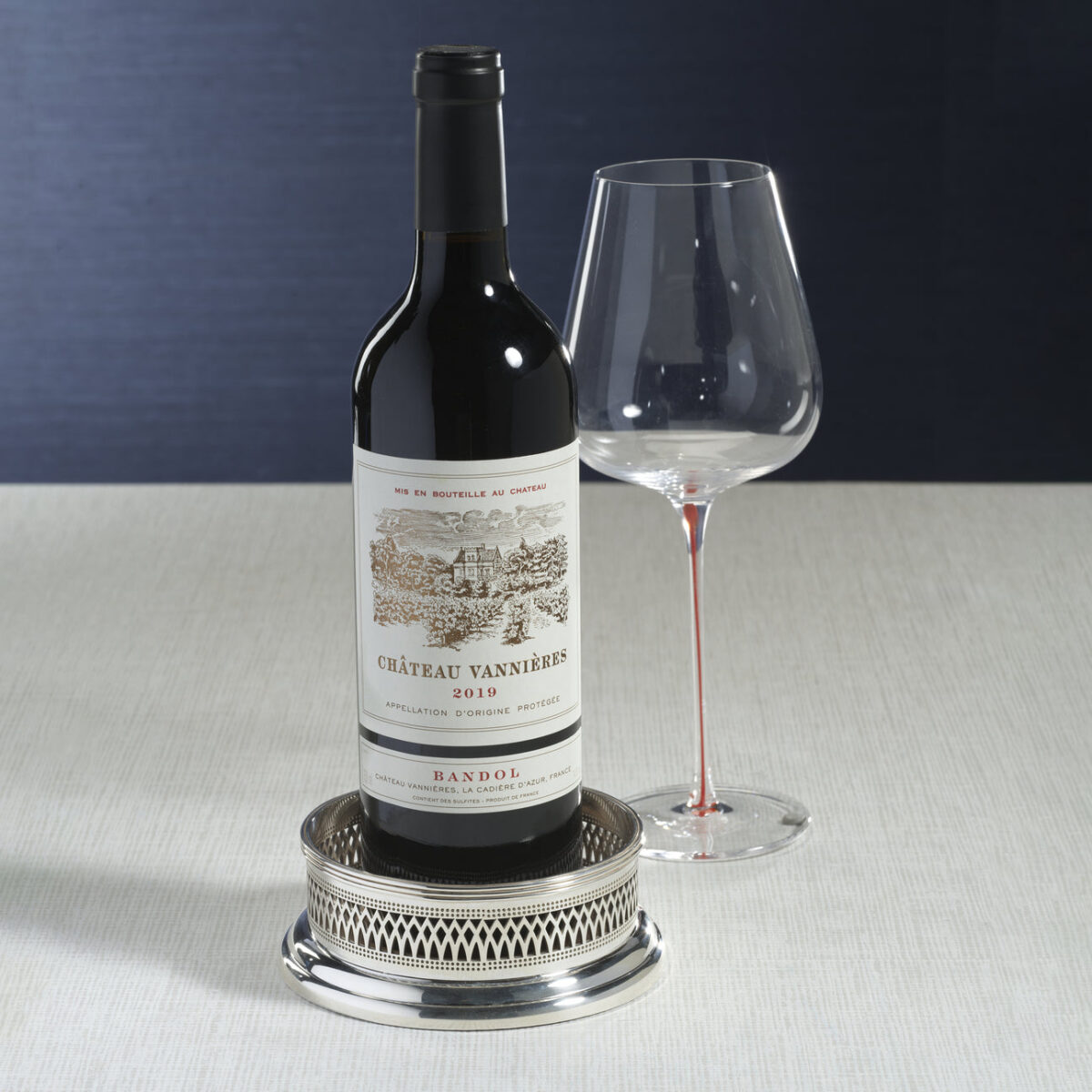 Silver-Plated Wine Bottle Coaster with Wood Base
